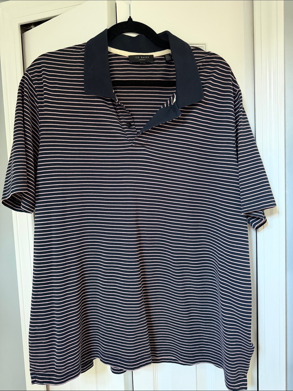 Ted Baker Navy and White Striped Polo Tee